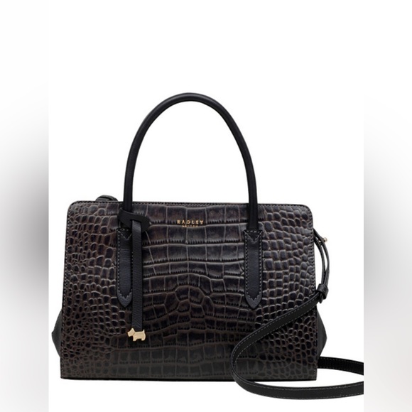 🐶 Radley London Croco-Embossed Charcoal Leather Satchel/Crossbody 🐶 - Picture 1 of 12